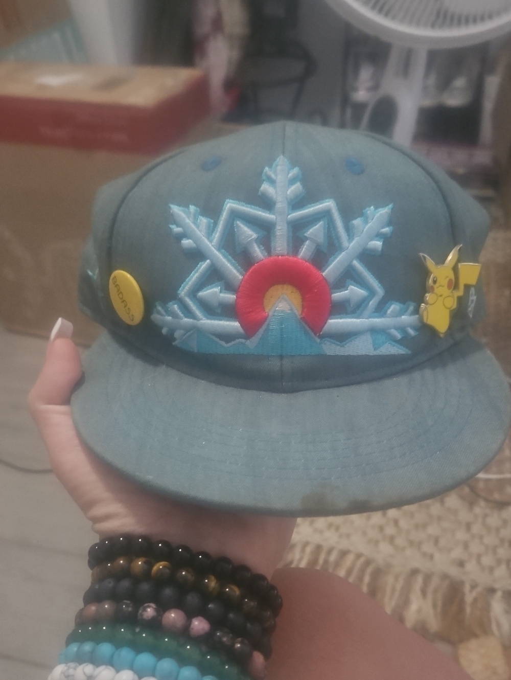 Teal Snapback Hat with Snowflake & Colorado Emblem